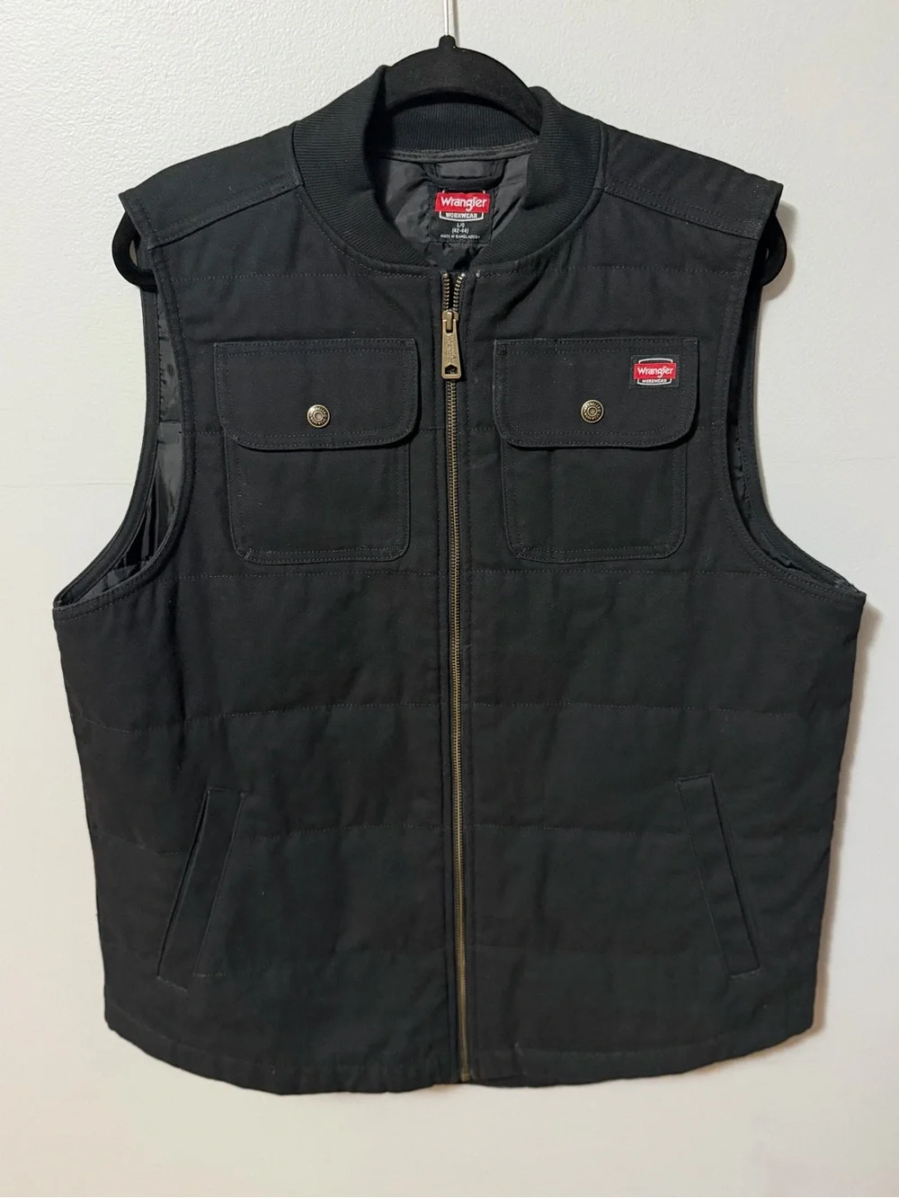 Wrangler Workwear Men’s Large Black Quilted Canvas Work Vest Full Zip